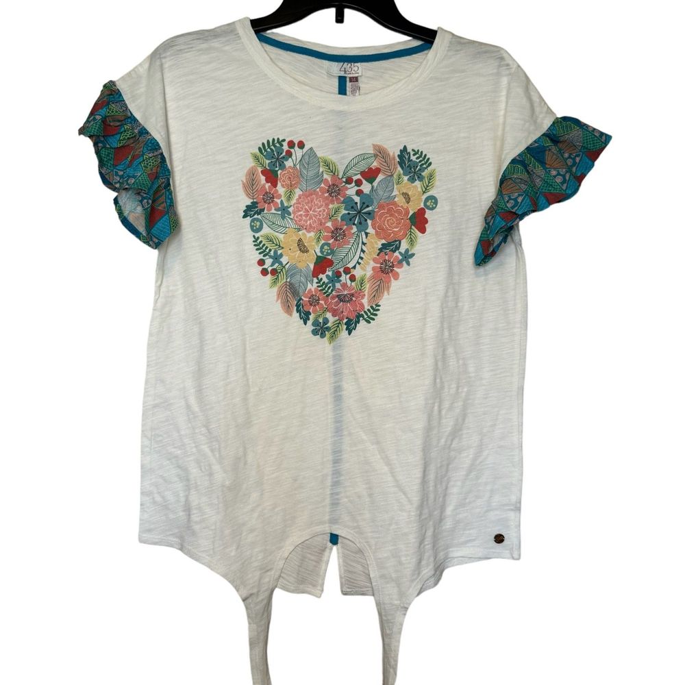NEW MATILDA JANE 435 kids girls size14 floral heart ruffle sleeve tie waist top